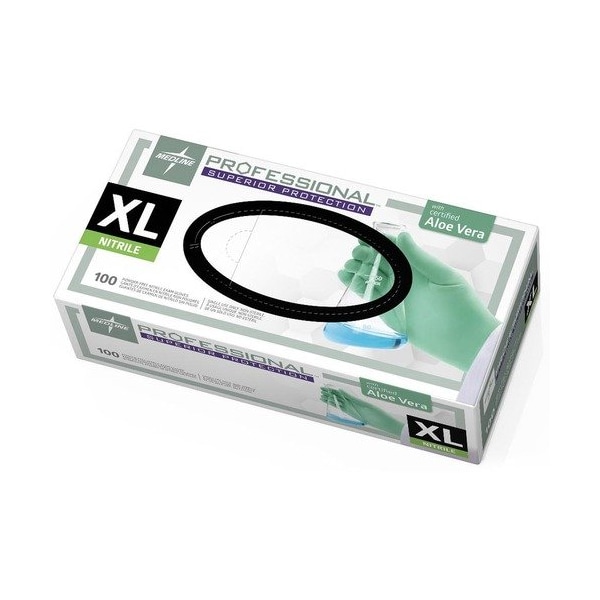 Medline Disposable Gloves, Nitrile, XL, 100 PK, Green MIIPRO31764 - main